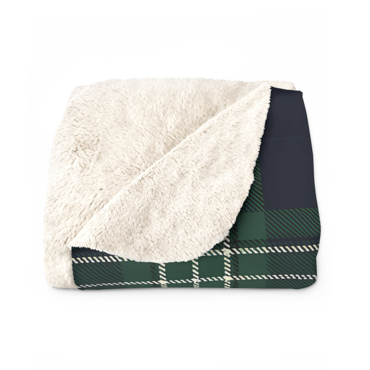 Green Navy Tartan Plaid Blanket | Sherpa Fleece Reversible