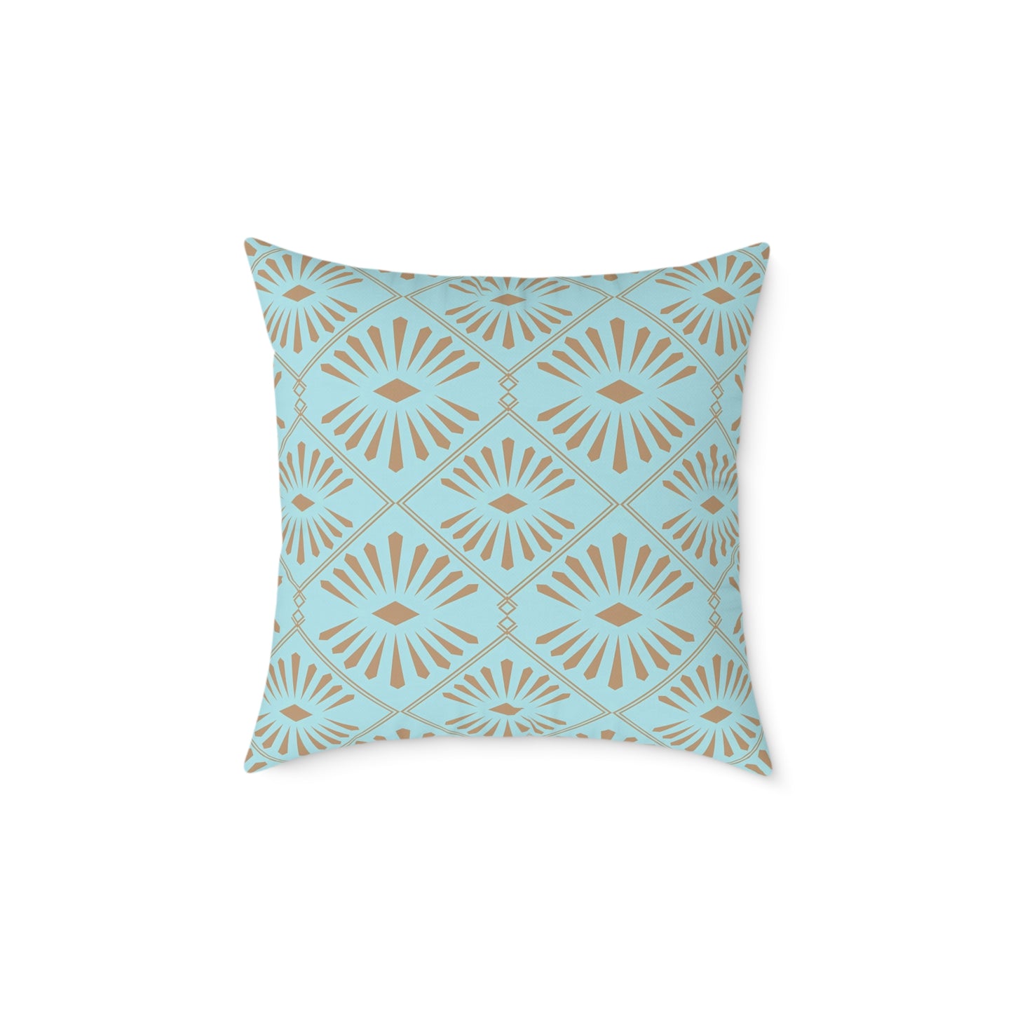 Dark Gold Geometric Fan Pattern Square Poly Canvas Pillow | Turquoise Throw Pillow