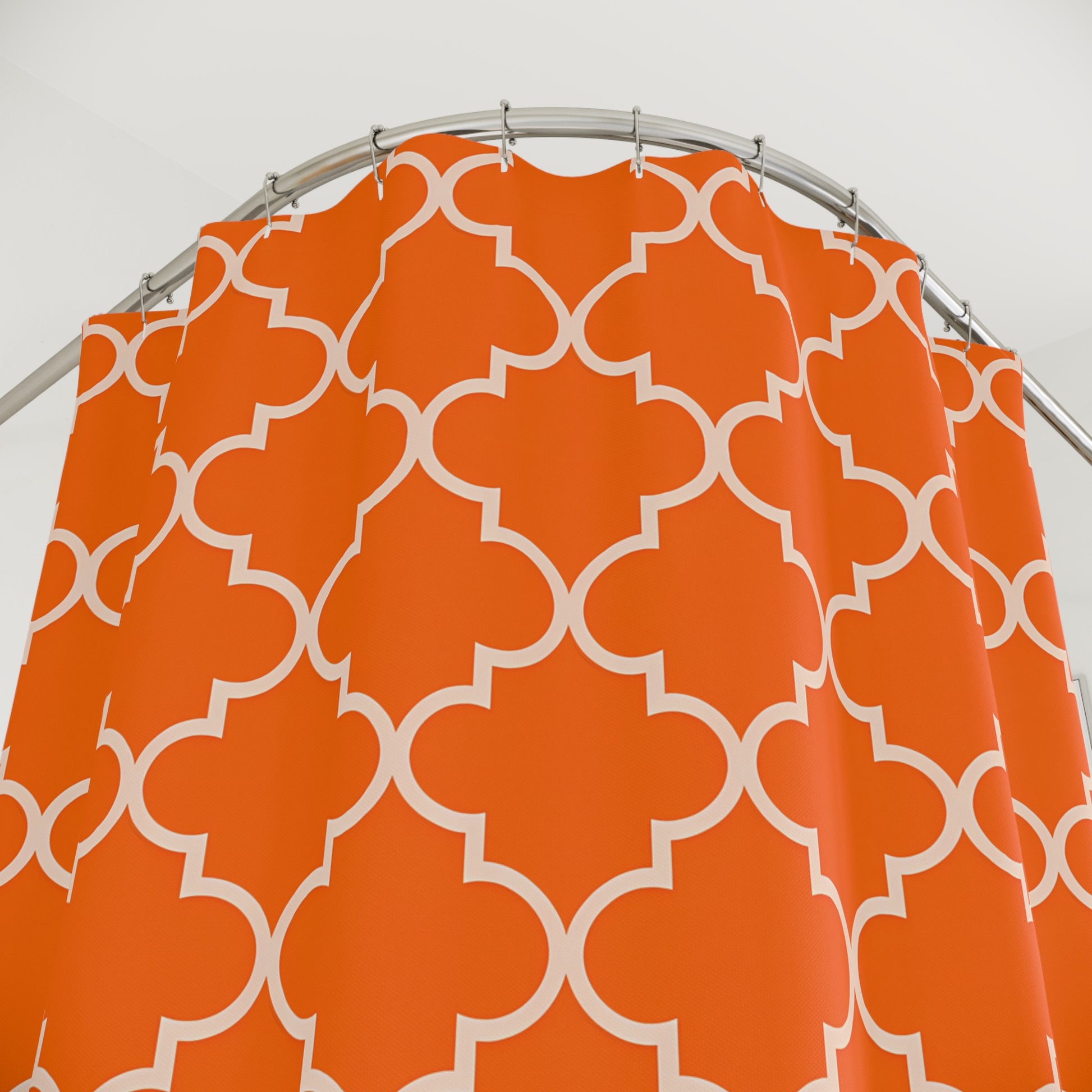 Vibrant Orange Geometric Shower Curtain, Bright Bathroom Decor, Modern Home Accessory, Gift for Homeowner, Ethnic Vibe, Moroccan Quatrefoil - LOLA VEGAS ART