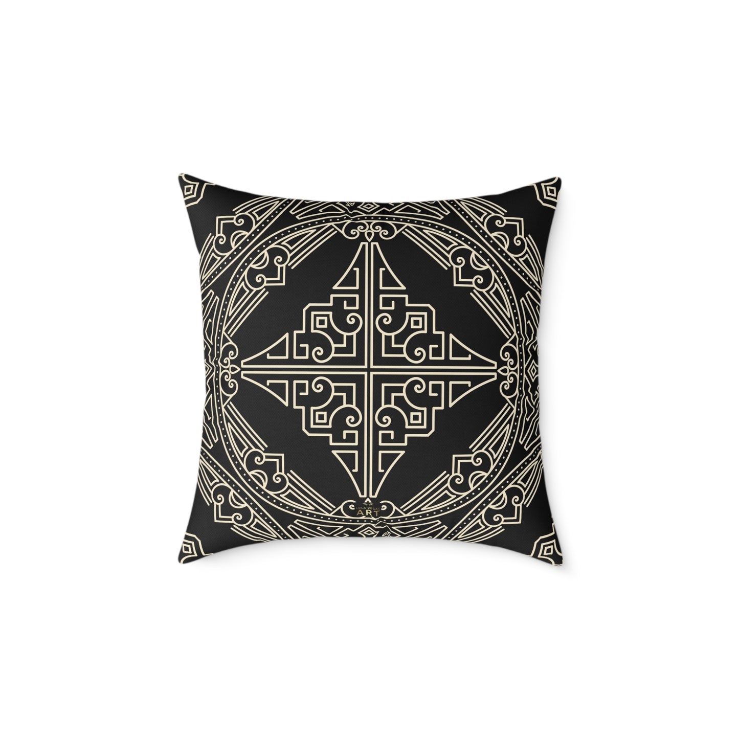 Black and Off-White Geometric Celtic Knot Square Pillow | Poly Canvas Throw Pillow