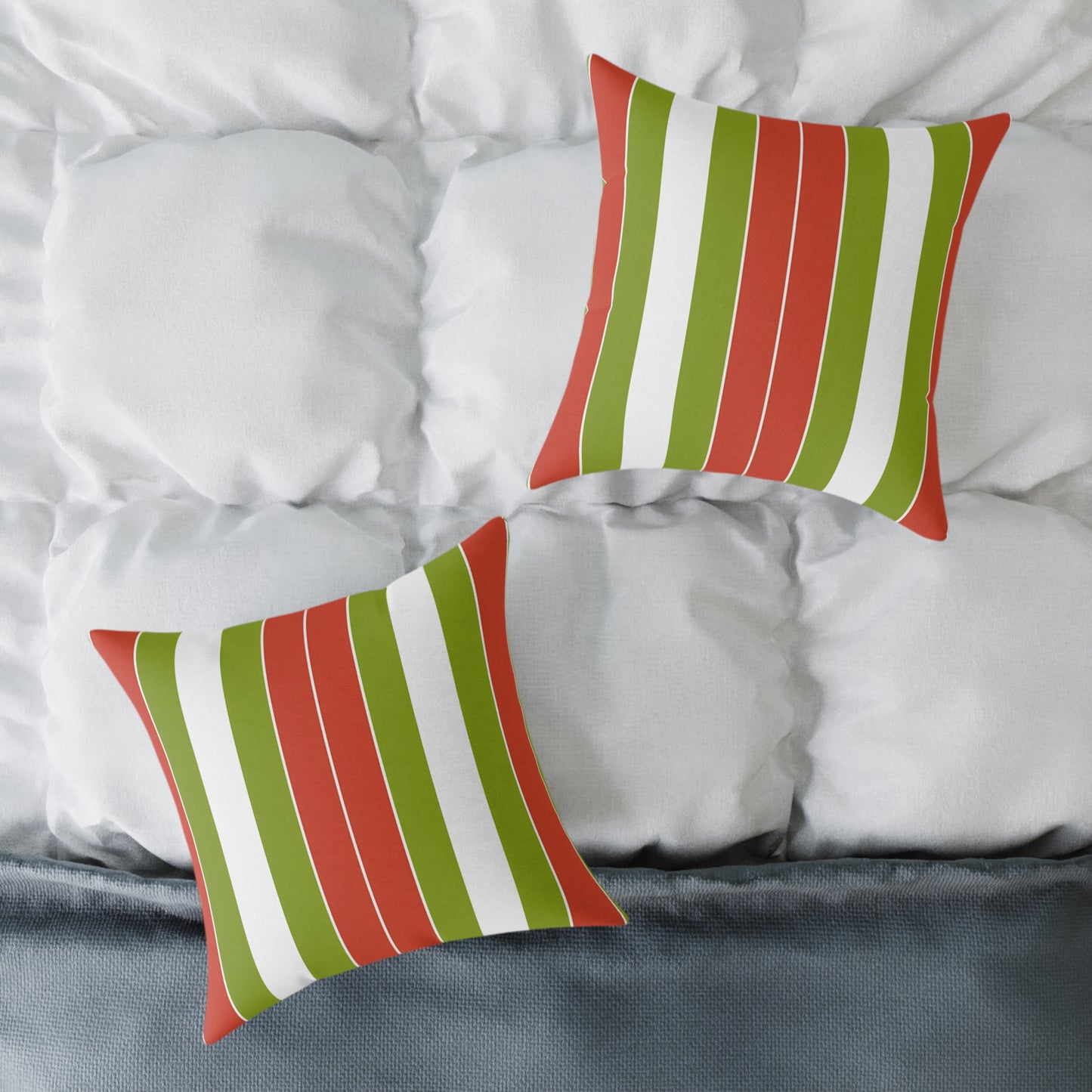 Orange White Green Stripe Pillow | Square Poly Canvas Pillow