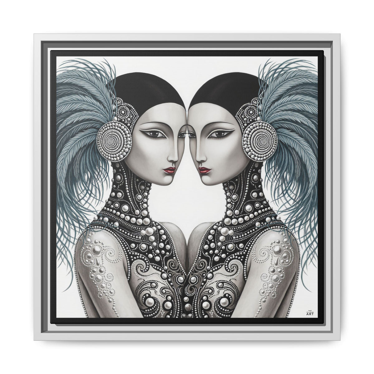 Art Deco Flapper Twins Matte Canvas Framed | Vintage Glam Portrait