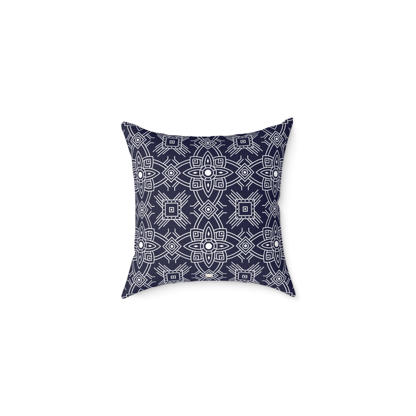 Navy White Geometric Mandala Square Pillow | Blue Pattern Throw Pillow