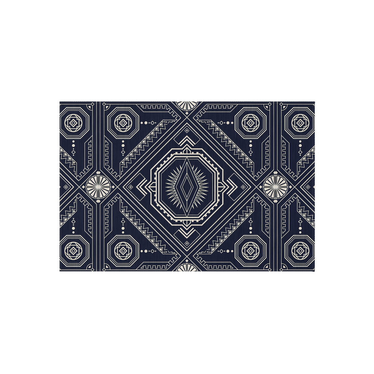 Navy Geometric Medallion Outdoor Rug | Tribal Diamond Pattern