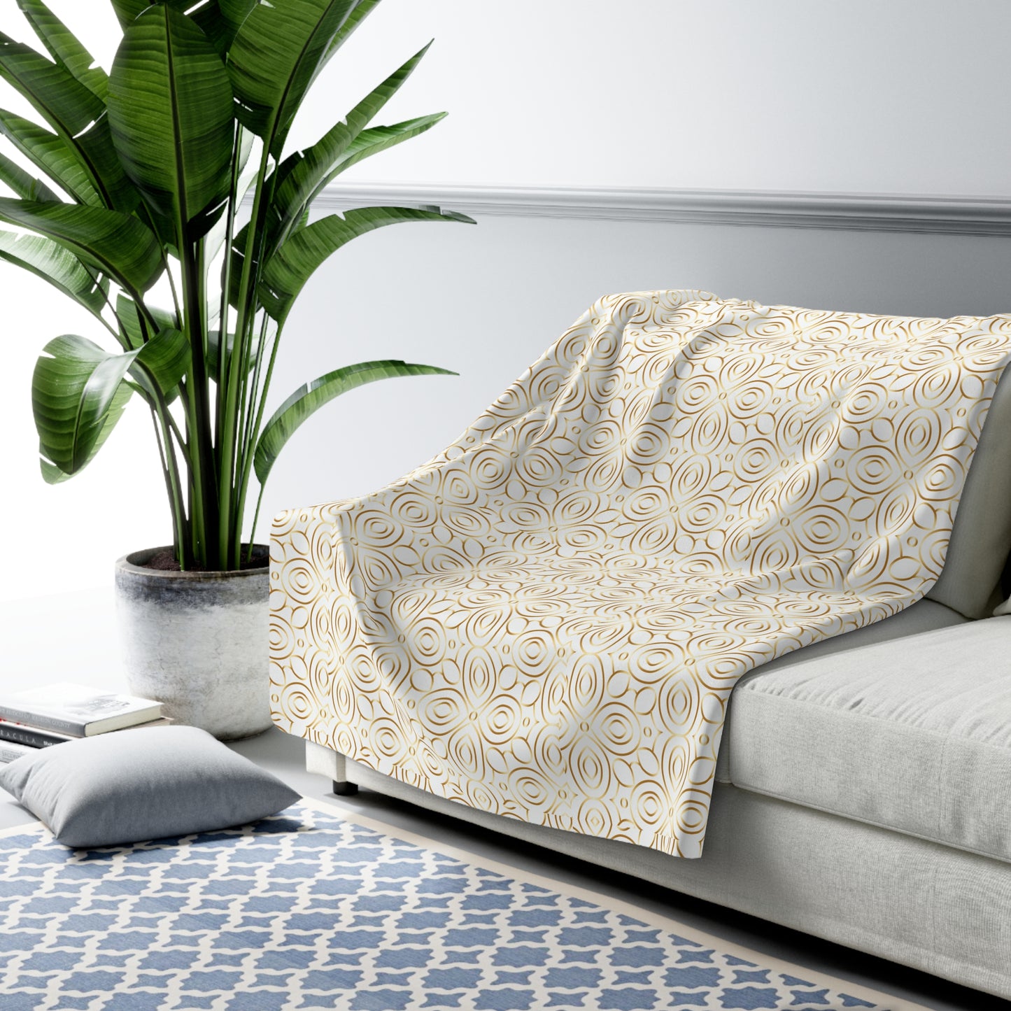 Gold Geometric Circles Sherpa Blanket | Cozy Fleece Throw