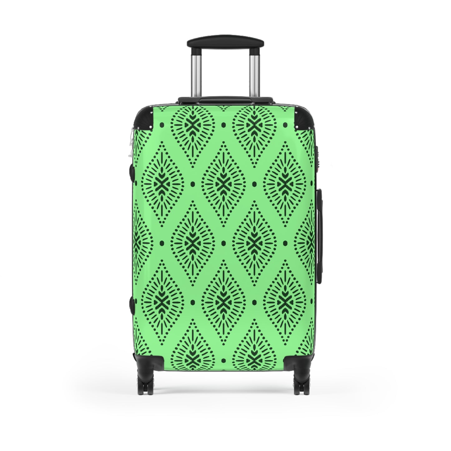 Lime Green and Black Moroccan Tile Pattern Suitcase | Boho Luggage Travel Accessory