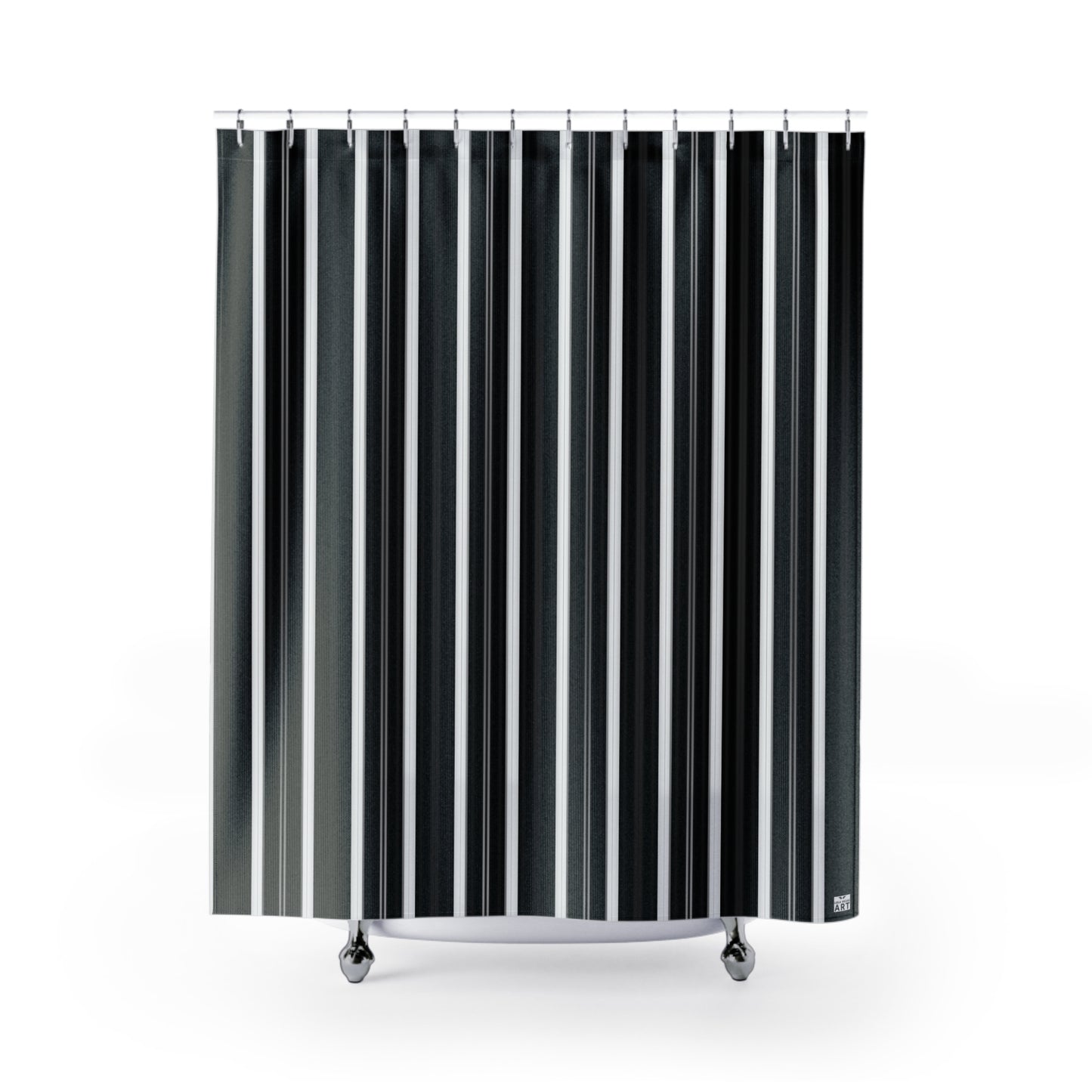 Black and White Vertical Stripes Shower Curtain | Modern Monochrome Bath
