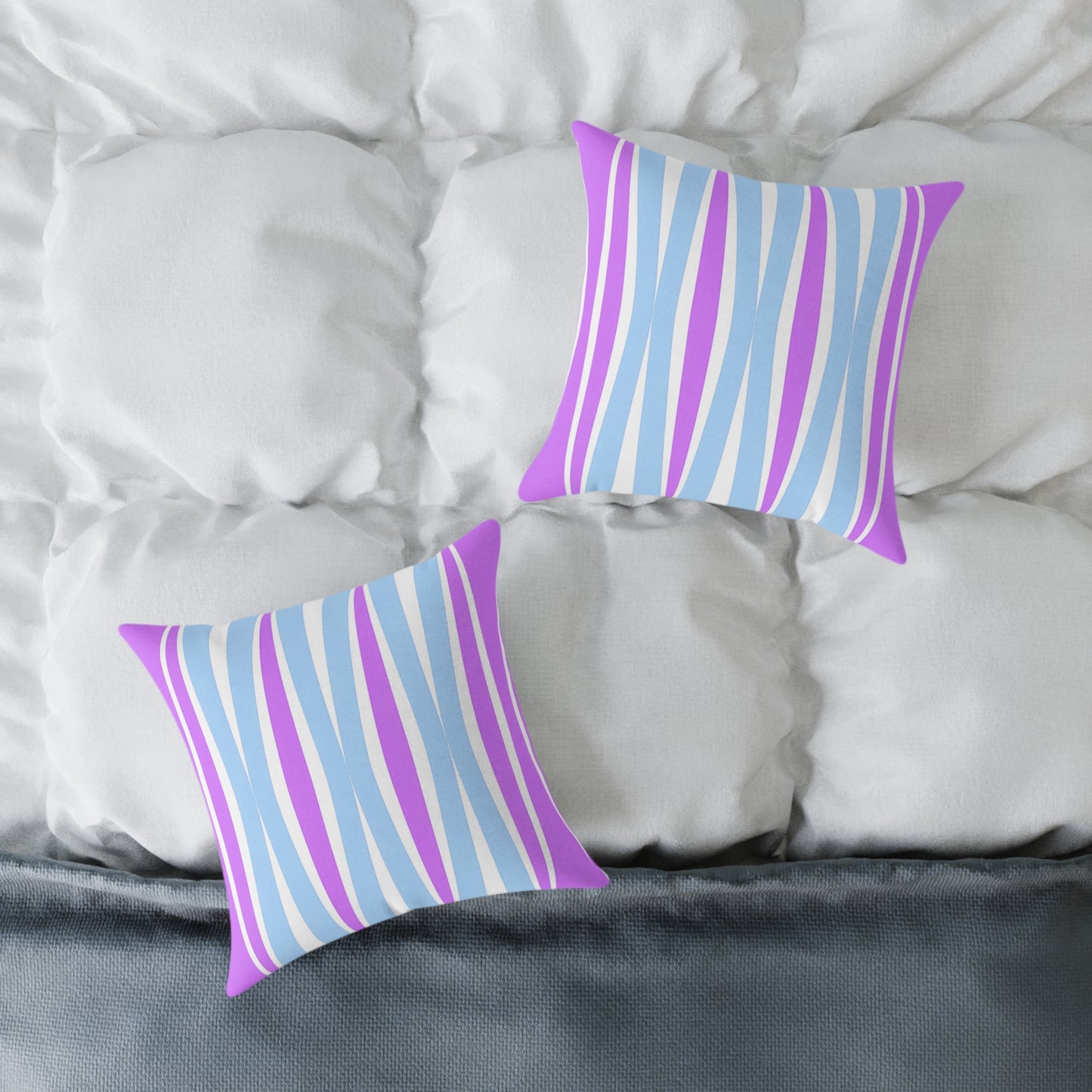 Pastel Wave Stripe Square Pillow | Blue Magenta Mid-Century Modern