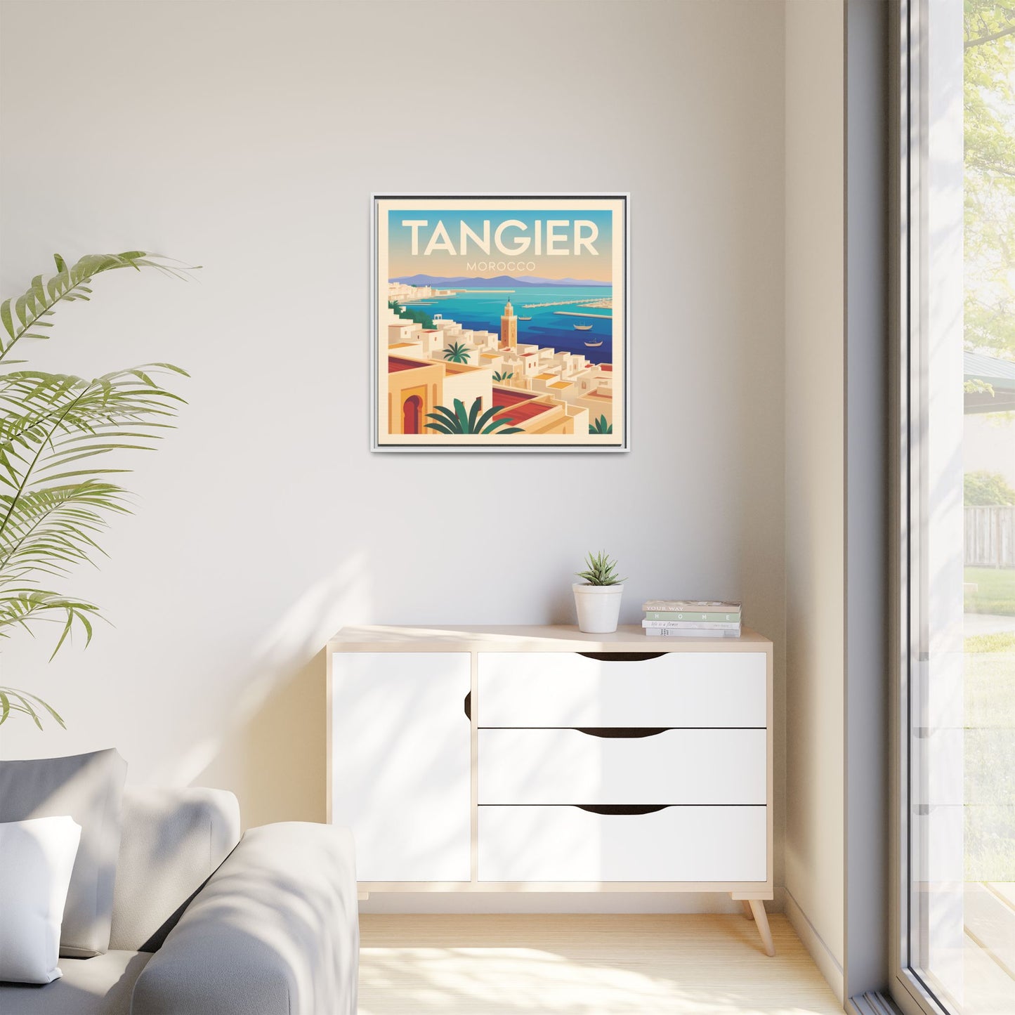 Tangier Morocco Travel Framed Wall Art Matte Canvas | Vintage Style Coastal Wall Art