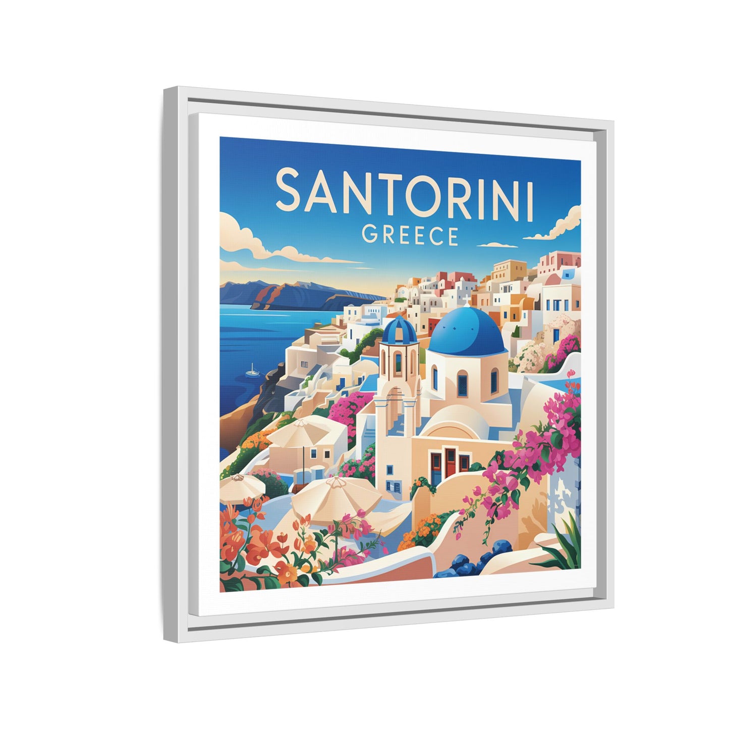Santorini Greece Travel Art Matte Canvas Framed Wall Art