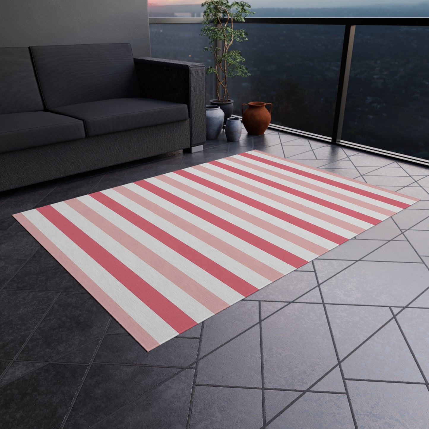 Light Pink Medium Pink and White Stripe Outdoor/Indoor Rug | Patio Mat