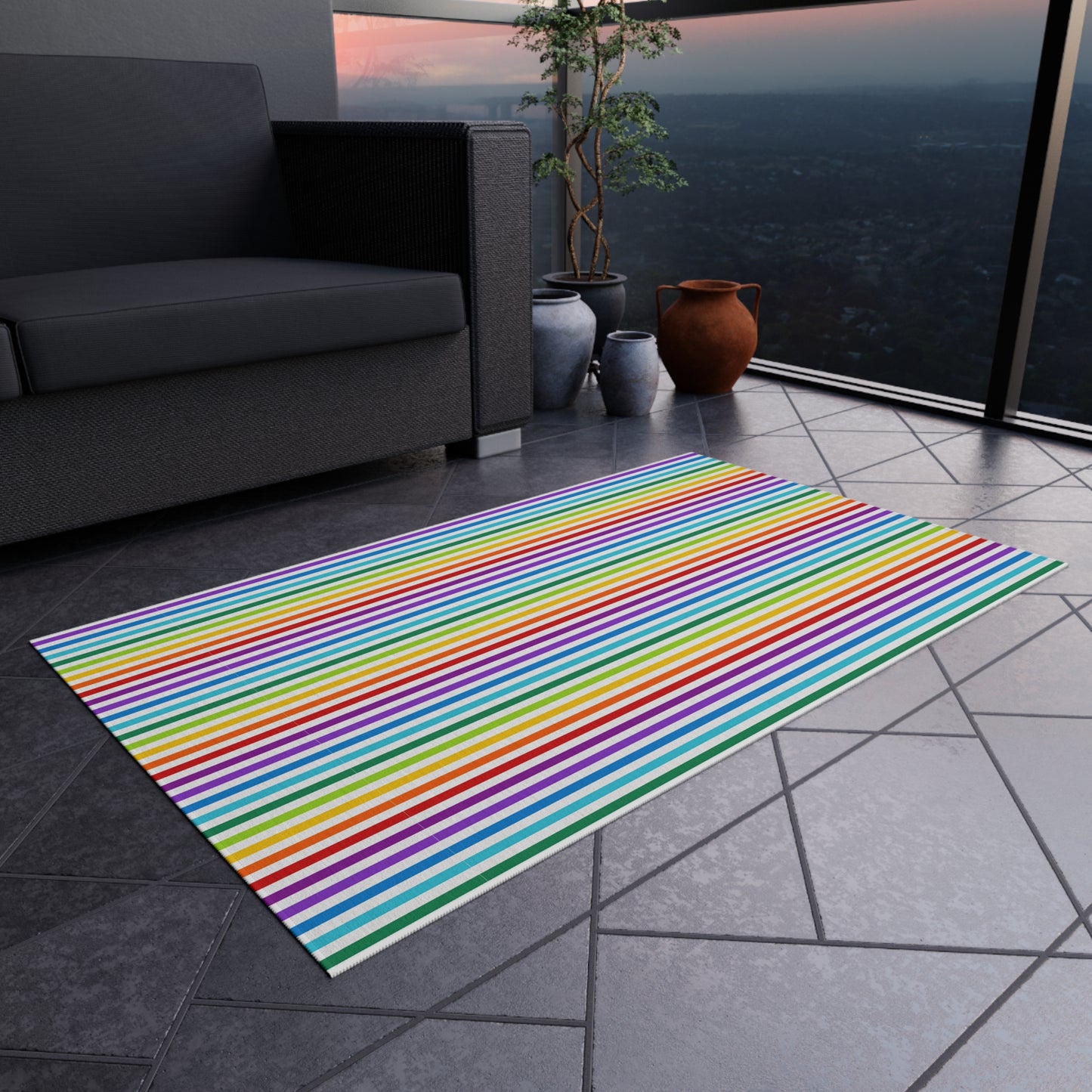 Rainbow Gay Pride Stripe Outdoor/Indoor Rug | Colorful Striped Patio Mat