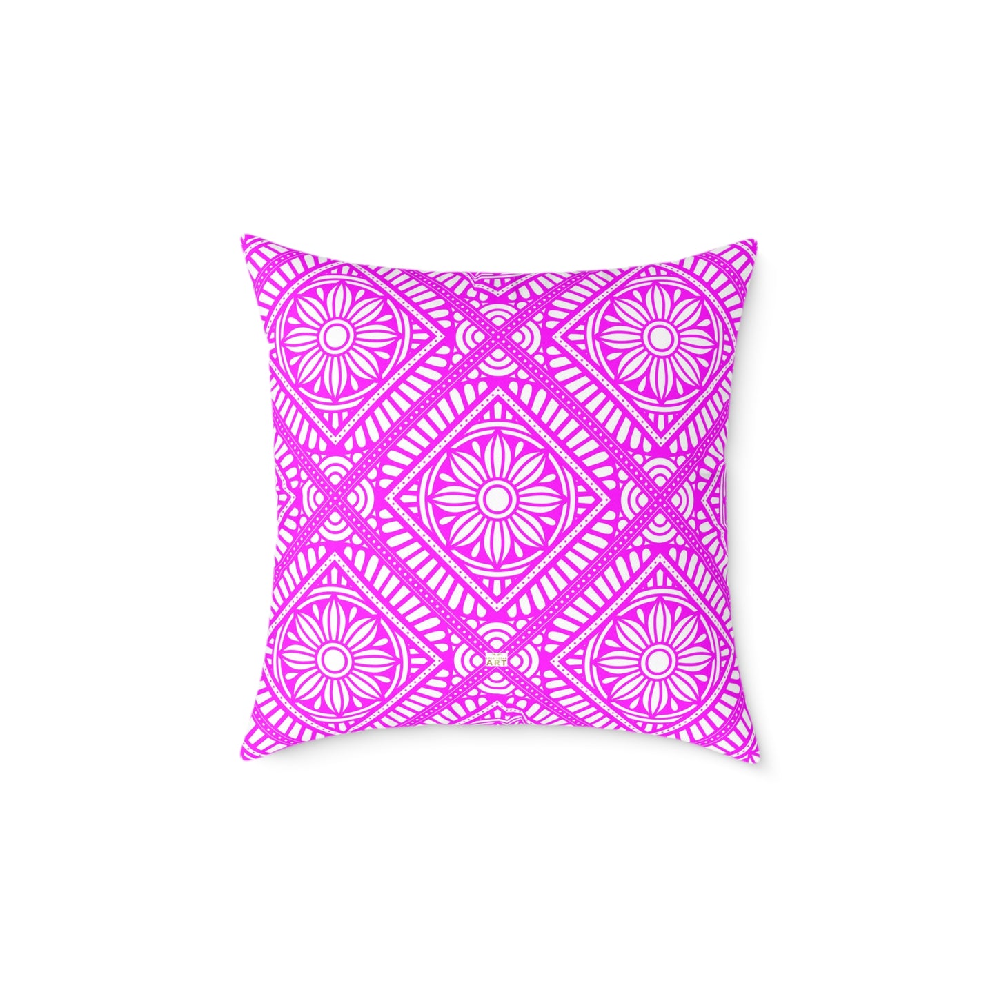 Pink and White Geometric Floral Tile Pillow | Square Poly Canvas Pillow