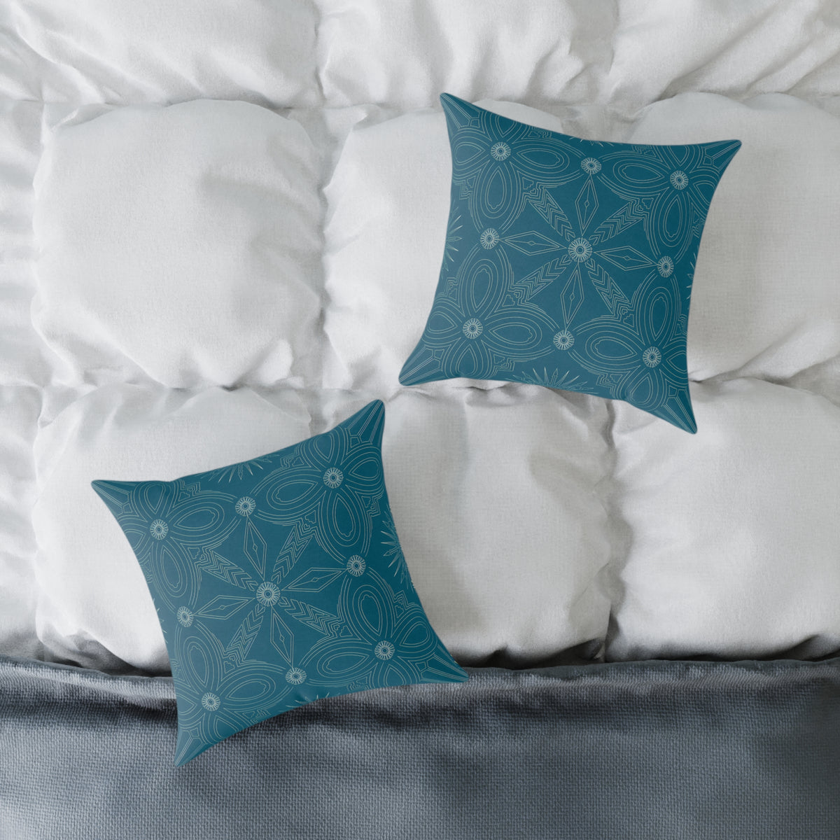 Cerulean Geometric Mandala Square Pillow | Boho Decorative Throw