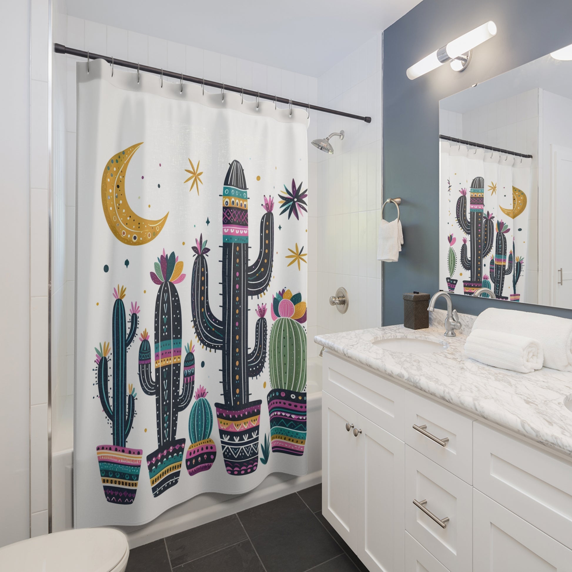 Bohemian Cactus Shower Curtain | Vibrant Bathroom Decor | Southwestern Vibe | Plant Lovers Gift | Dreamy Home Accessory, Bathroom Curtain, - LOLA VEGAS ART