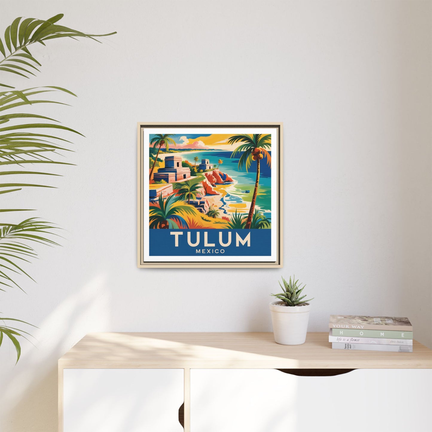 Tulum Mexico Vintage Look Framed Travel Canvas Wall Art