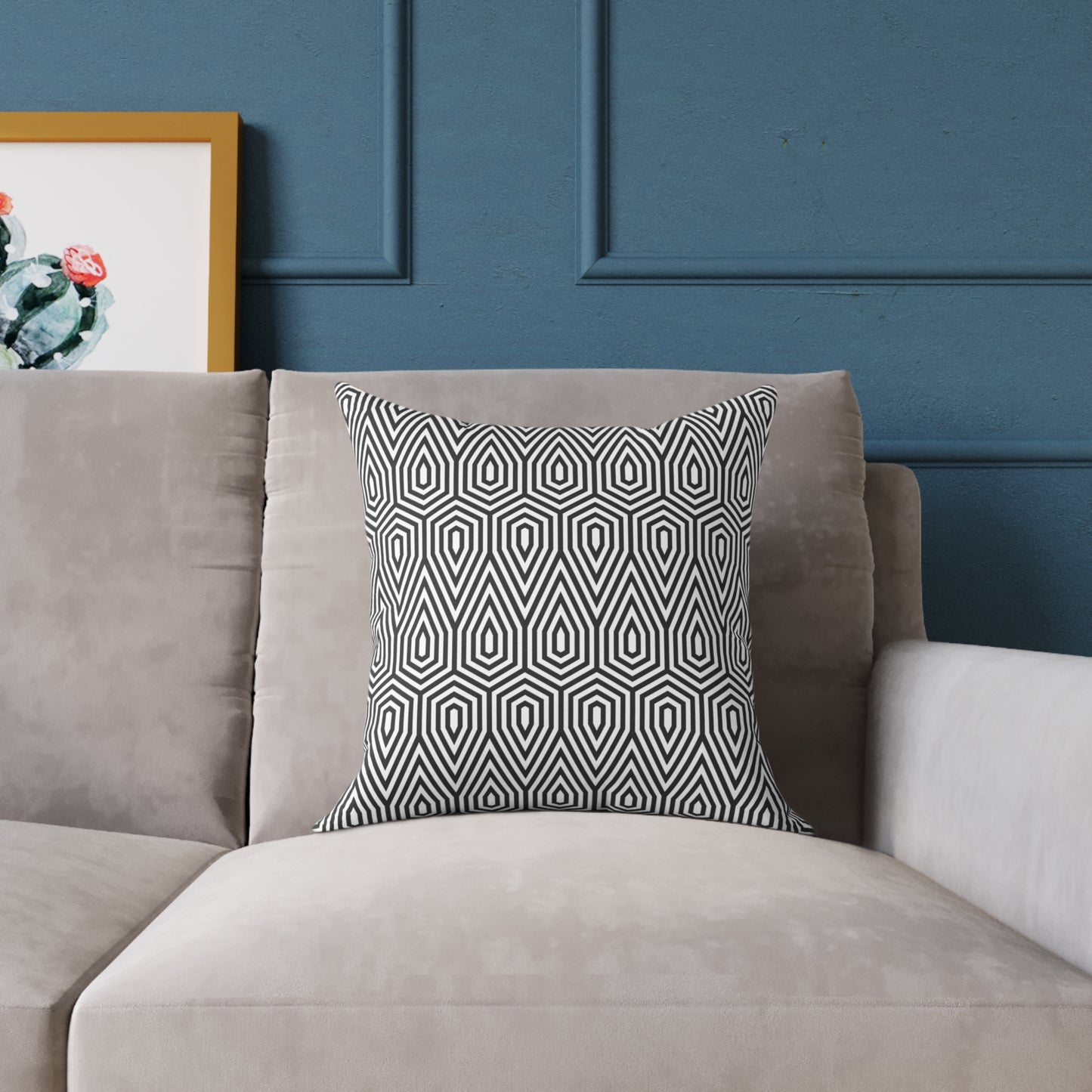 Geometric Hexagon Pattern Square Pillow | Black White Modern Throw, Modern Home Decor, Square Cushion, Accent Home Accessories, Gift for Her