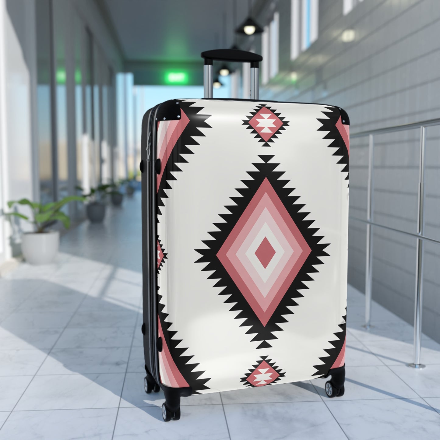Southwestern Diamond Pattern Suitcase | Pink Aztec Luggage