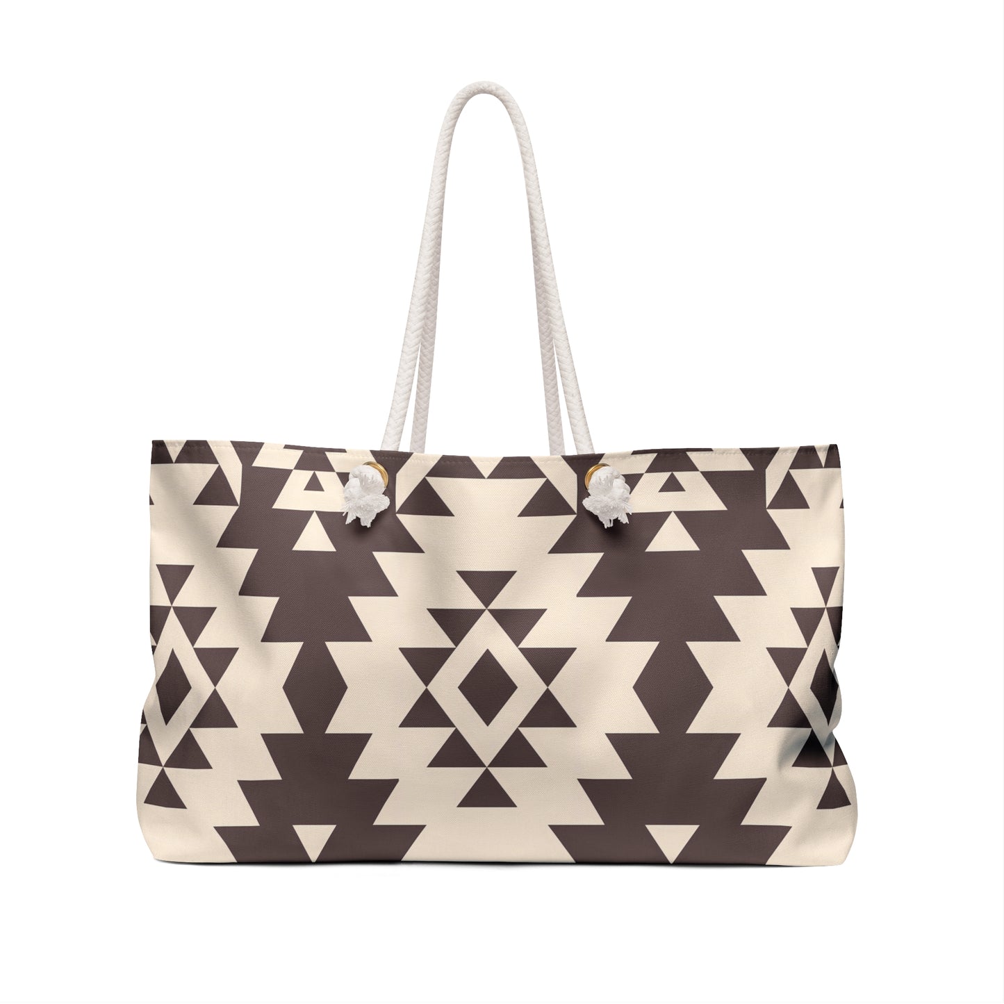 Brown and Beige Tribal Pattern Weekender Bag, Boho Tote, Travel Bag, Overnight Tote, Beach Bag, Modern Chic Style, Tribal Gift