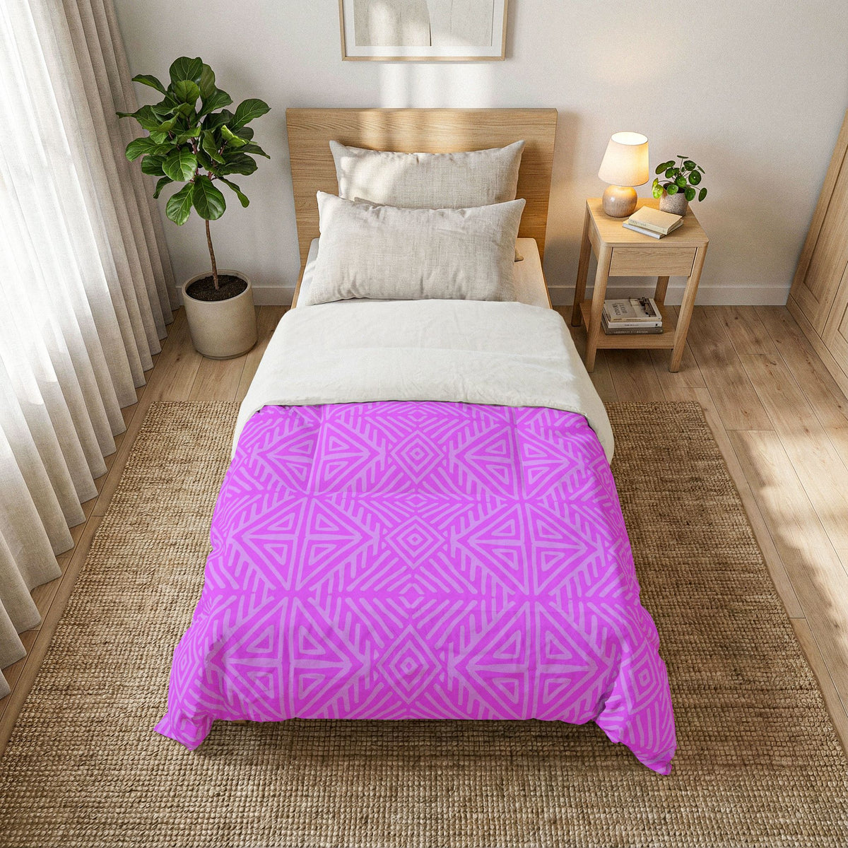 Geometric Triangle Pattern Cotton Comforter | Pink Purple Tribal Design