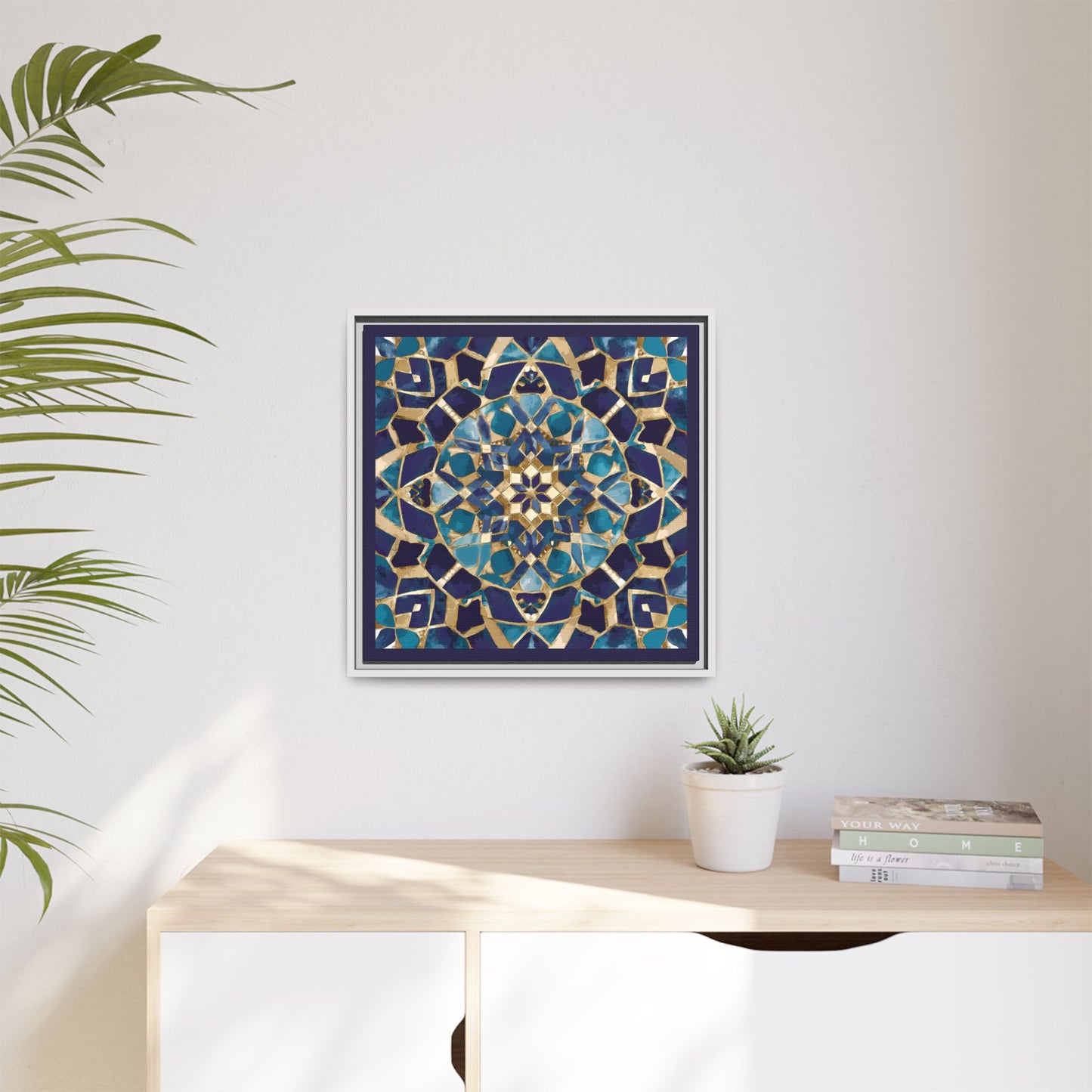 Framed Blue Moroccan Mosaic Wall Art — Matte Canvas Print