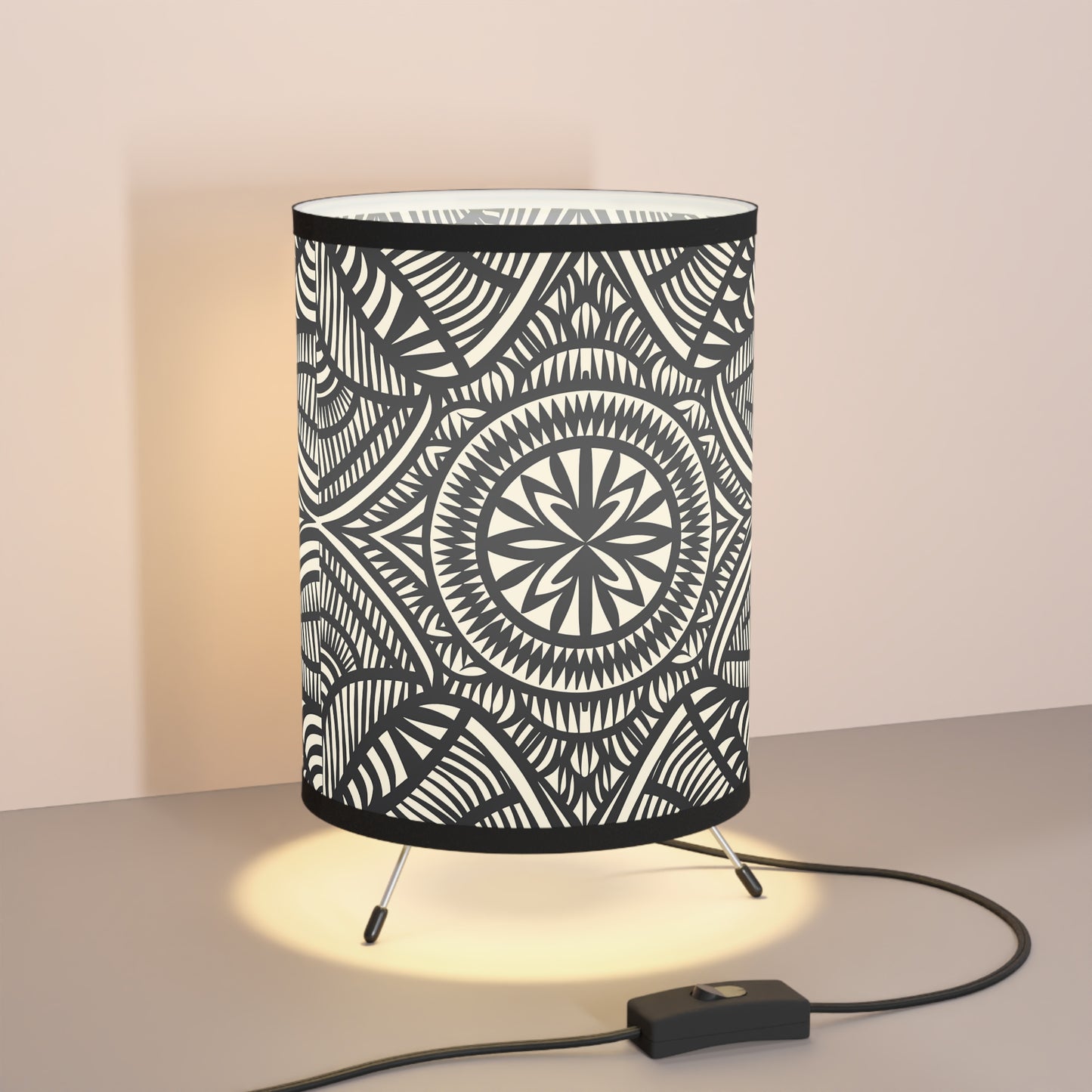 Table Lamp, Black and White Tribal Design, US\CA Plug, lamp, Bedside lamp, Nightstand light, Home office lighting, Boho decor