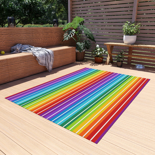 Rainbow Gay Pride Stripes Outdoor/Indoor Rug | Colorful Patio Mat