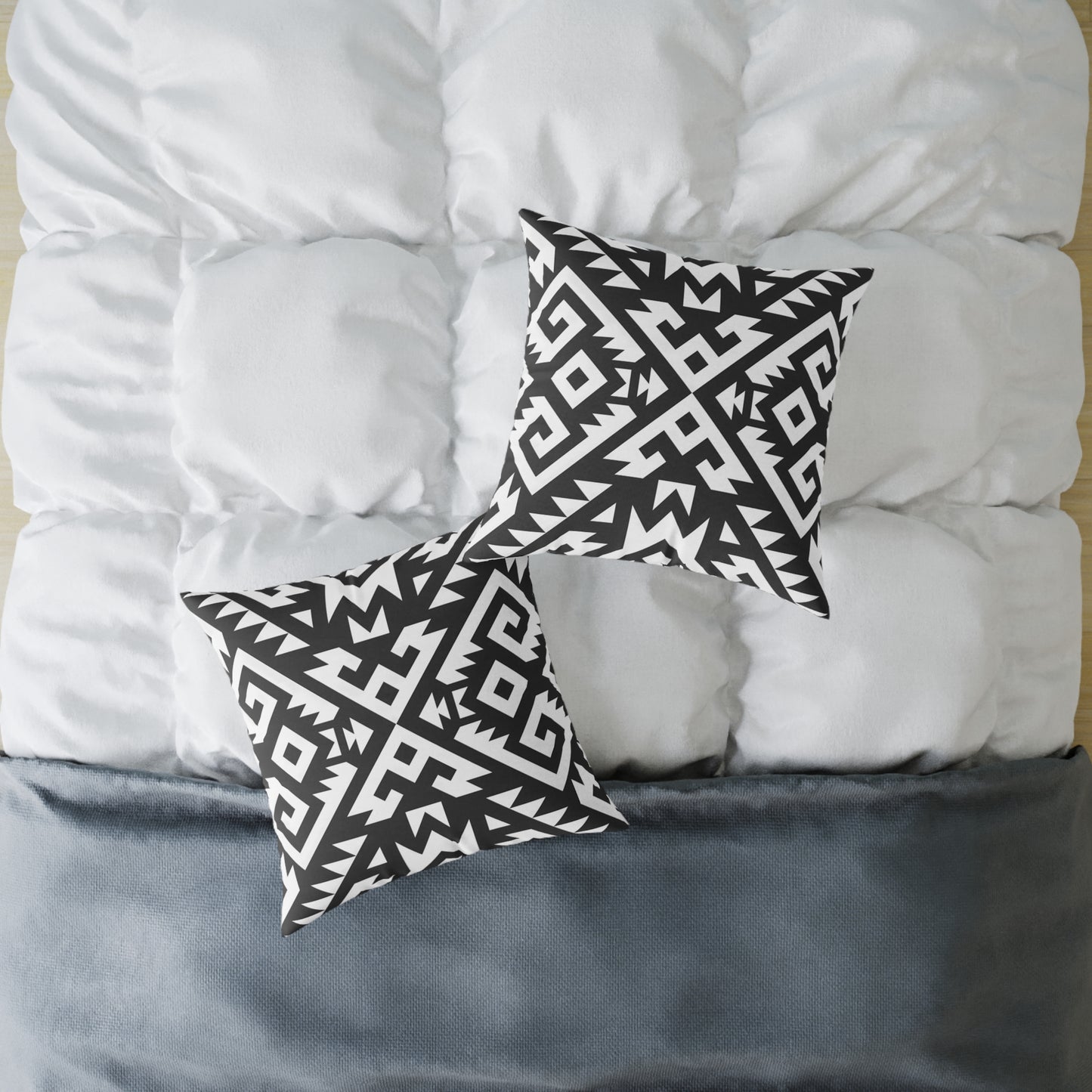 Black White Geometric Aztec Pattern Pillow | Square Pillow