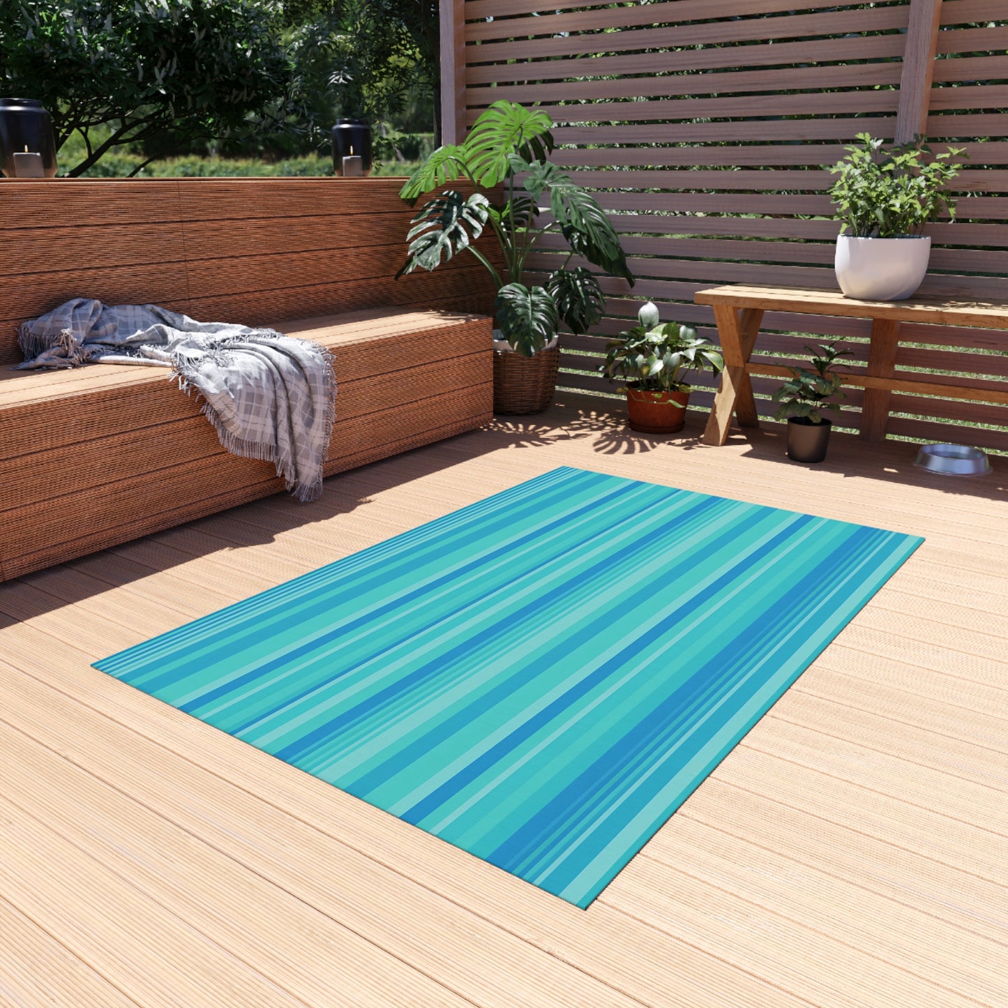 Blue Striped Beach Stripe Outdoor Rug | Patio Mat
