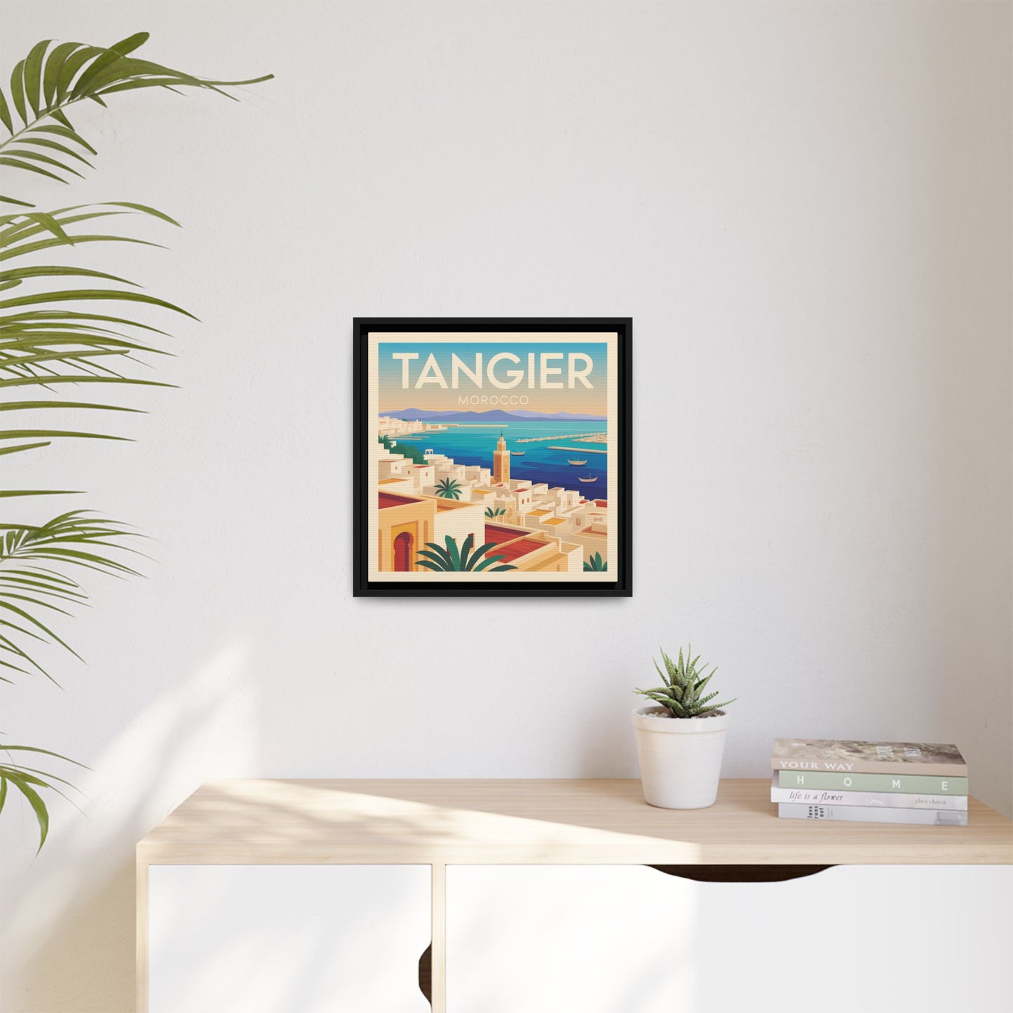 Tangier Morocco Travel Framed Wall Art Matte Canvas | Vintage Style Coastal Wall Art
