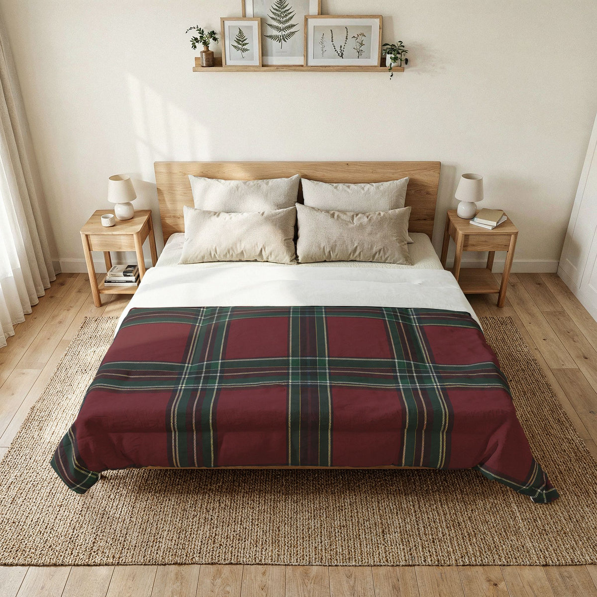 Red Green Tartan Plaid Cotton Comforter | Classic Scottish Check Bedding