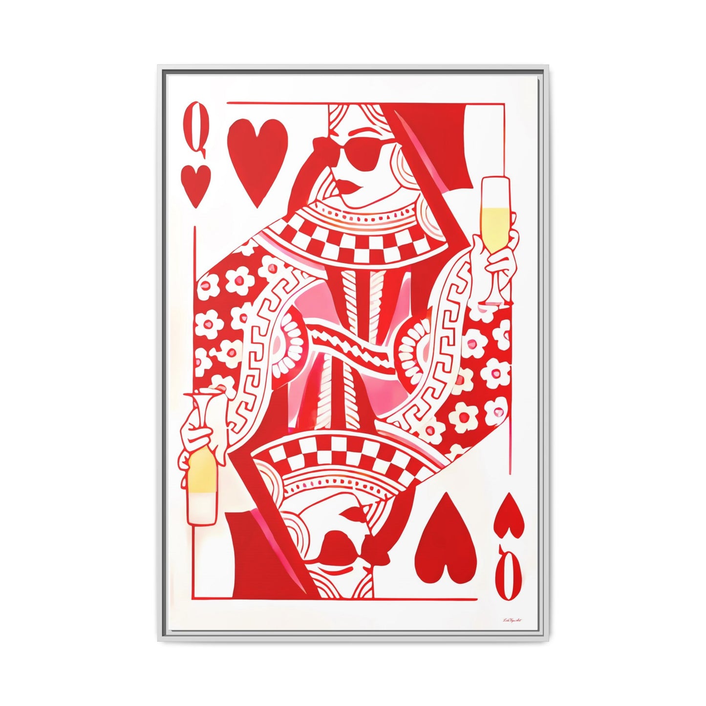 Framed Canvas, Fashionista Wall Art, Glam Queen Of Hearts, Champagne Decor, Feminine Stylish Print - LOLA VEGAS ART