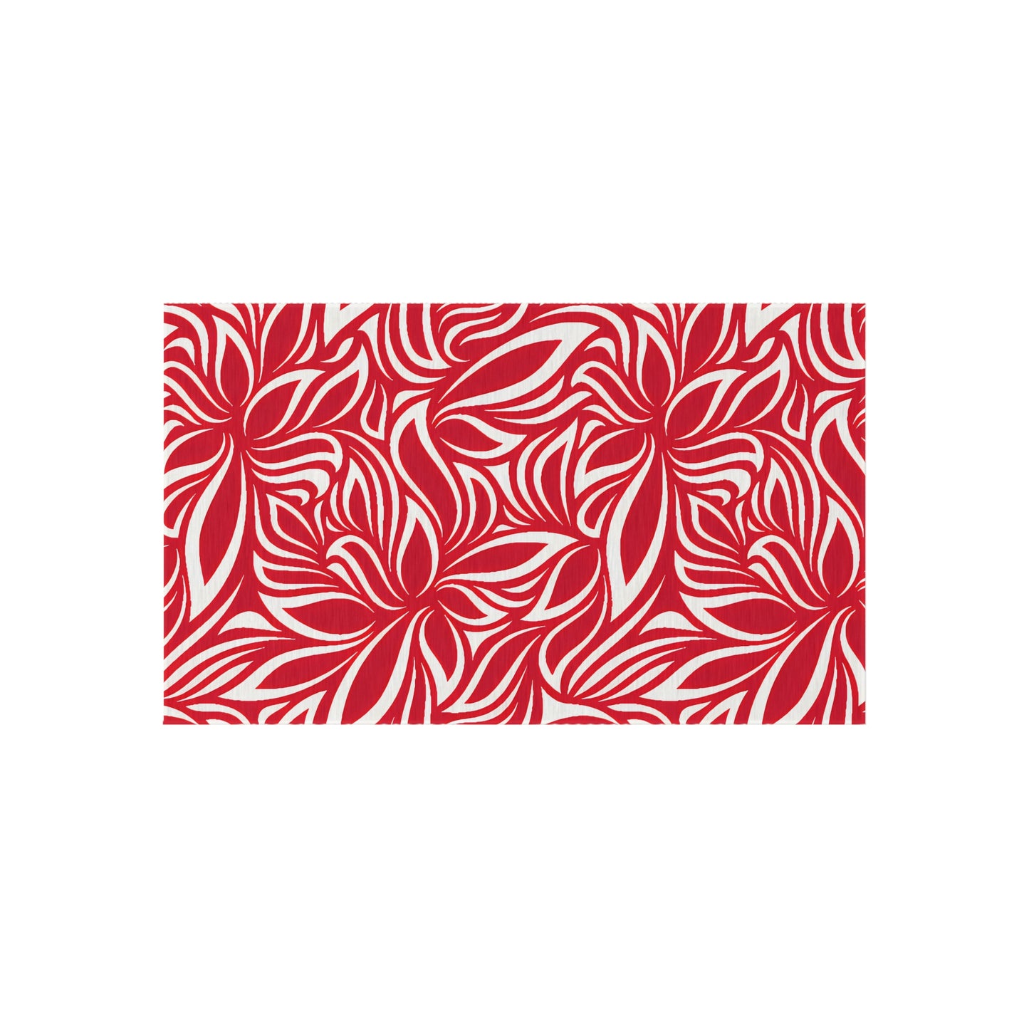 Red White Tropical Leaf Pattern Outdoor/Indoor Rug | Patio Mat