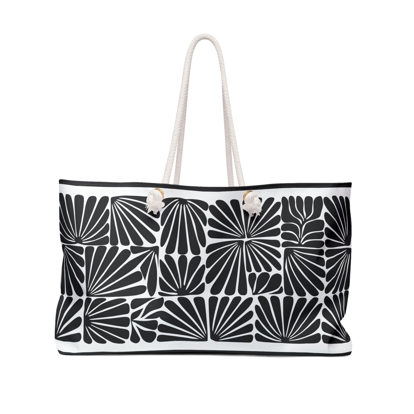 Matisse Style Modern Floral Weekender Bag | Black & Off-White Oversized Beach Bag