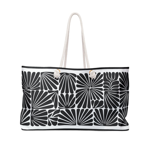 Matisse Style Modern Floral Weekender Bag | Black & Off-White Oversized Beach Bag