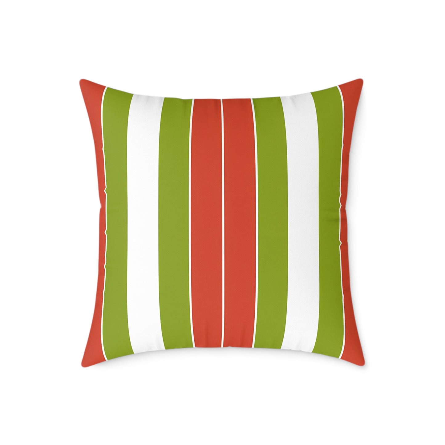 Orange White Green Stripe Pillow | Square Poly Canvas Pillow