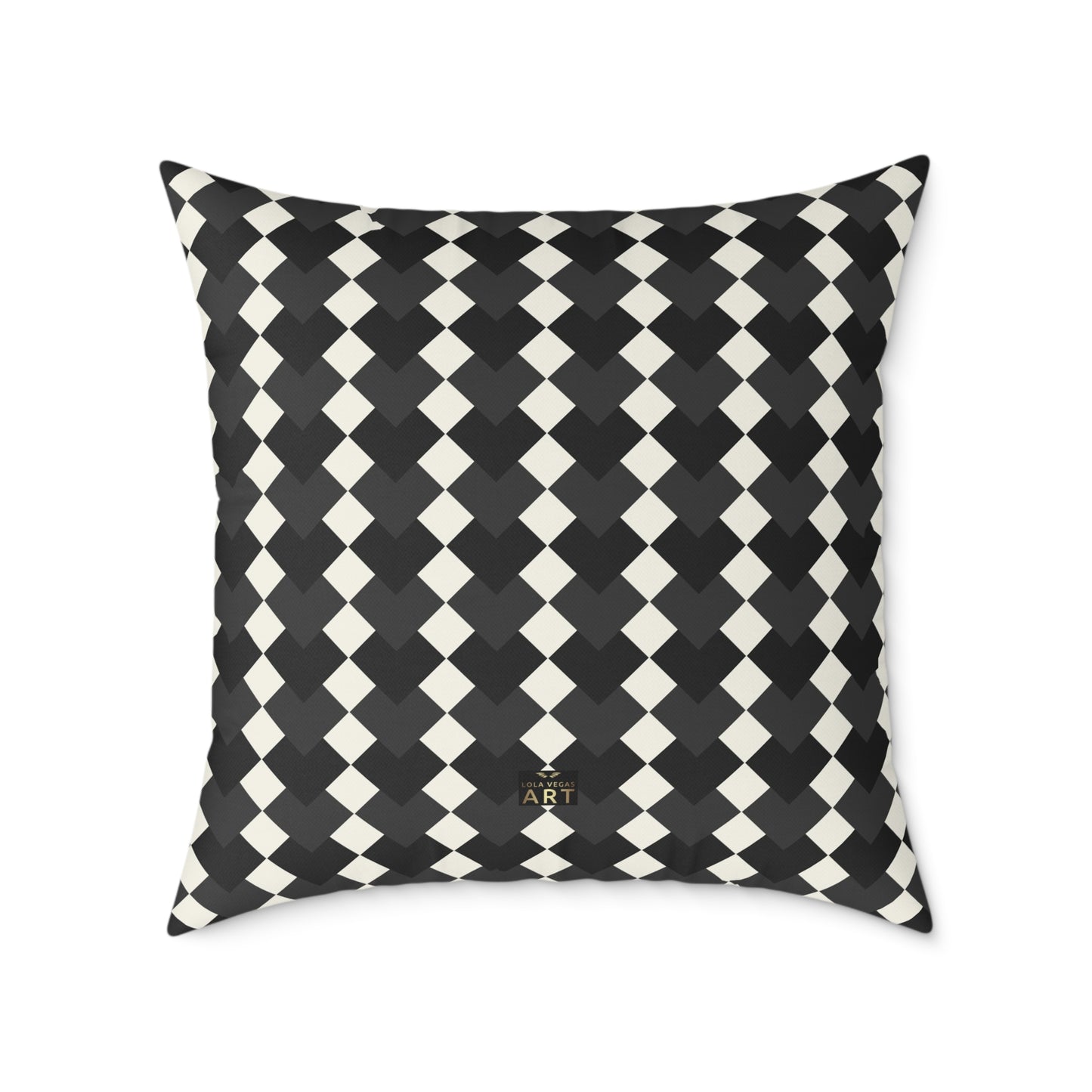 Black White Harlequin Diamond Pattern Pillow | Square Poly Canvas Pillow