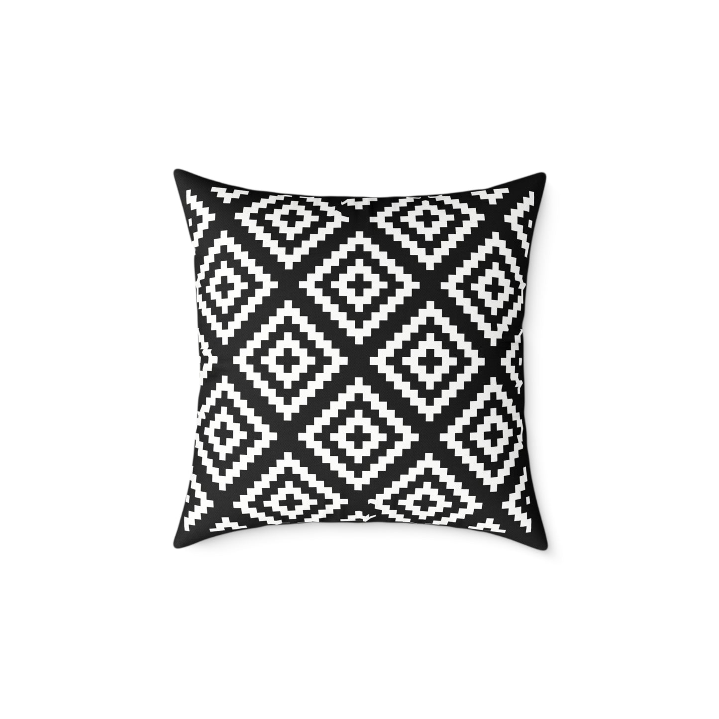 Black White Boho Native American Geometric Diamond Pattern Pillow | Square Poly Canvas Pillow