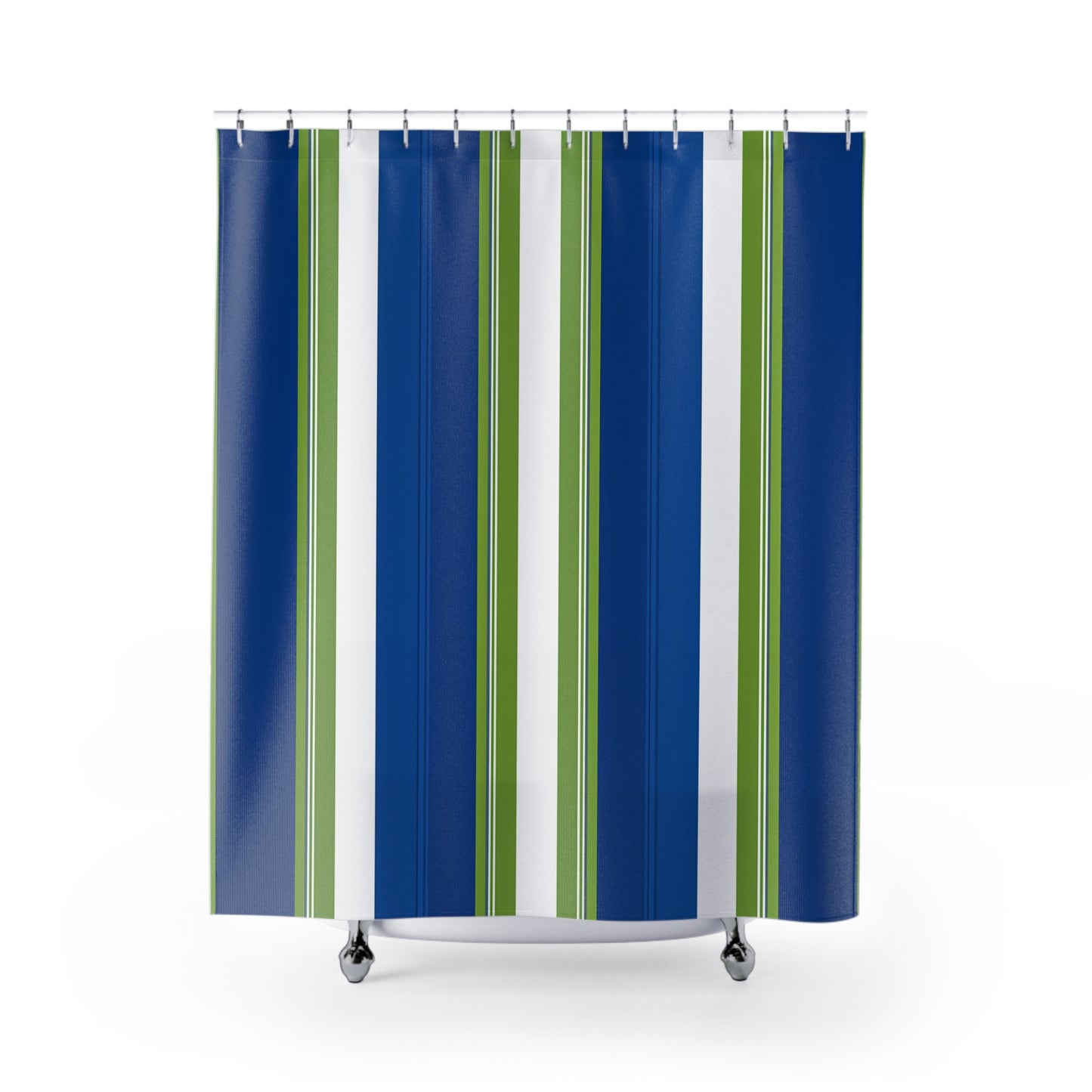 Blue Green Striped Shower Curtain | Nautical Coastal Bathroom