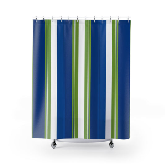 Blue Green Striped Shower Curtain | Nautical Coastal Bathroom