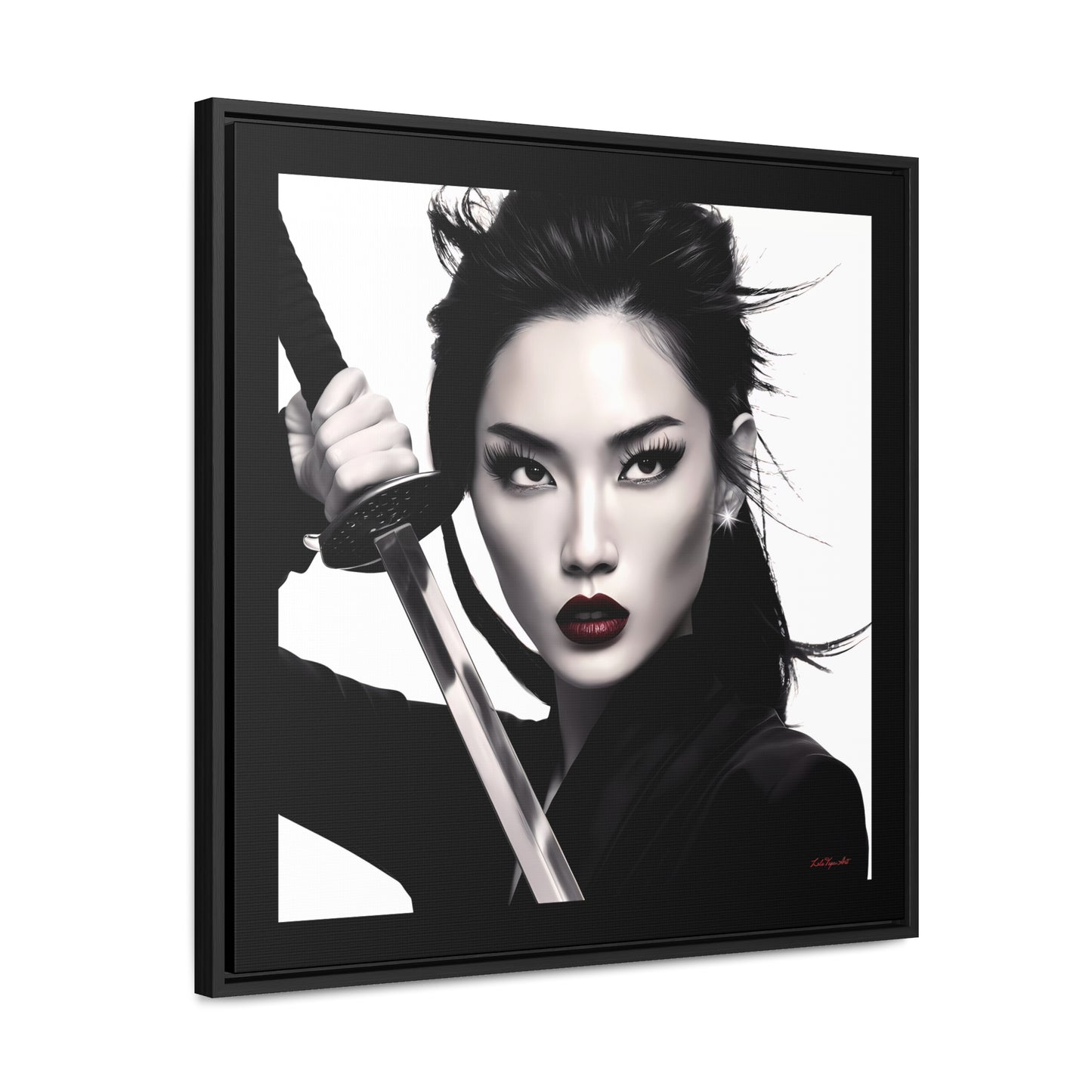 Samurai Warrior Gallery Canvas, Female Empowerment Square Frame Art, Warrior Woman Wall Decor, Black White Photography Print, Brave Tough