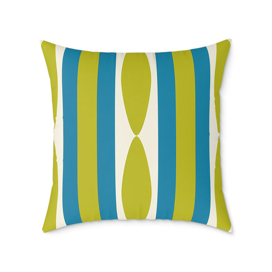 Mid Century Modern Stripe Pillow | Green and Cerulean Blue Geometric Retro Pattern