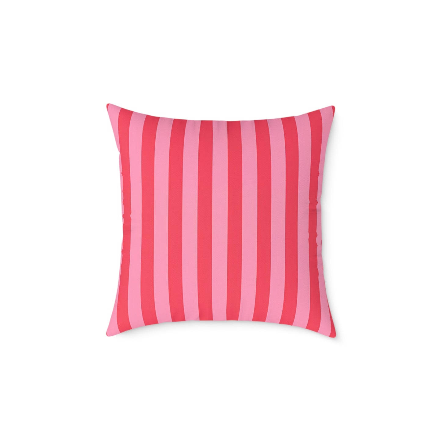 Light Pink and Watermelon Pink Vertical Stripes Pillow | Square Poly Canvas Pillow