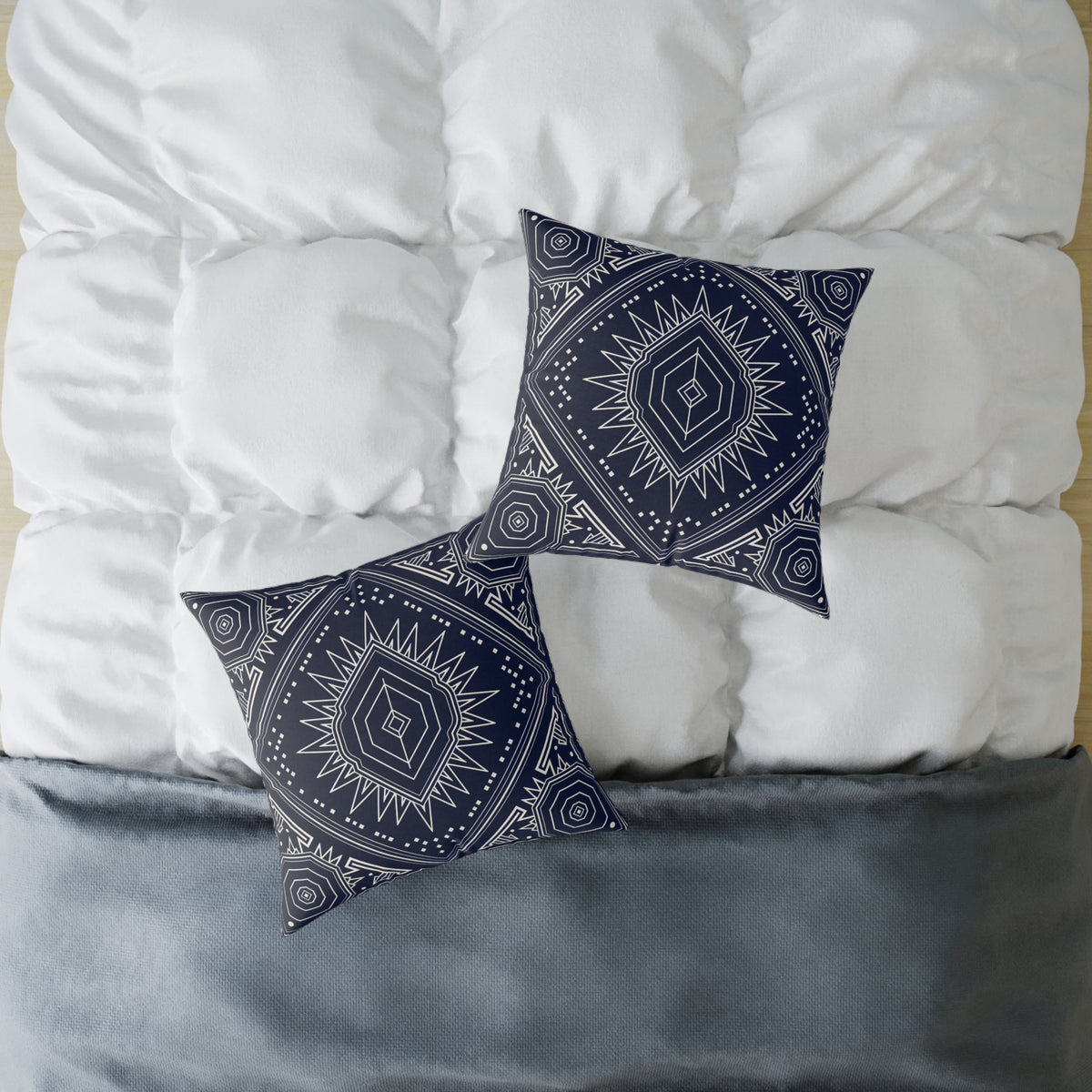 Navy Mandala Starburst Square Pillow | Boho Geometric Throw Cushion