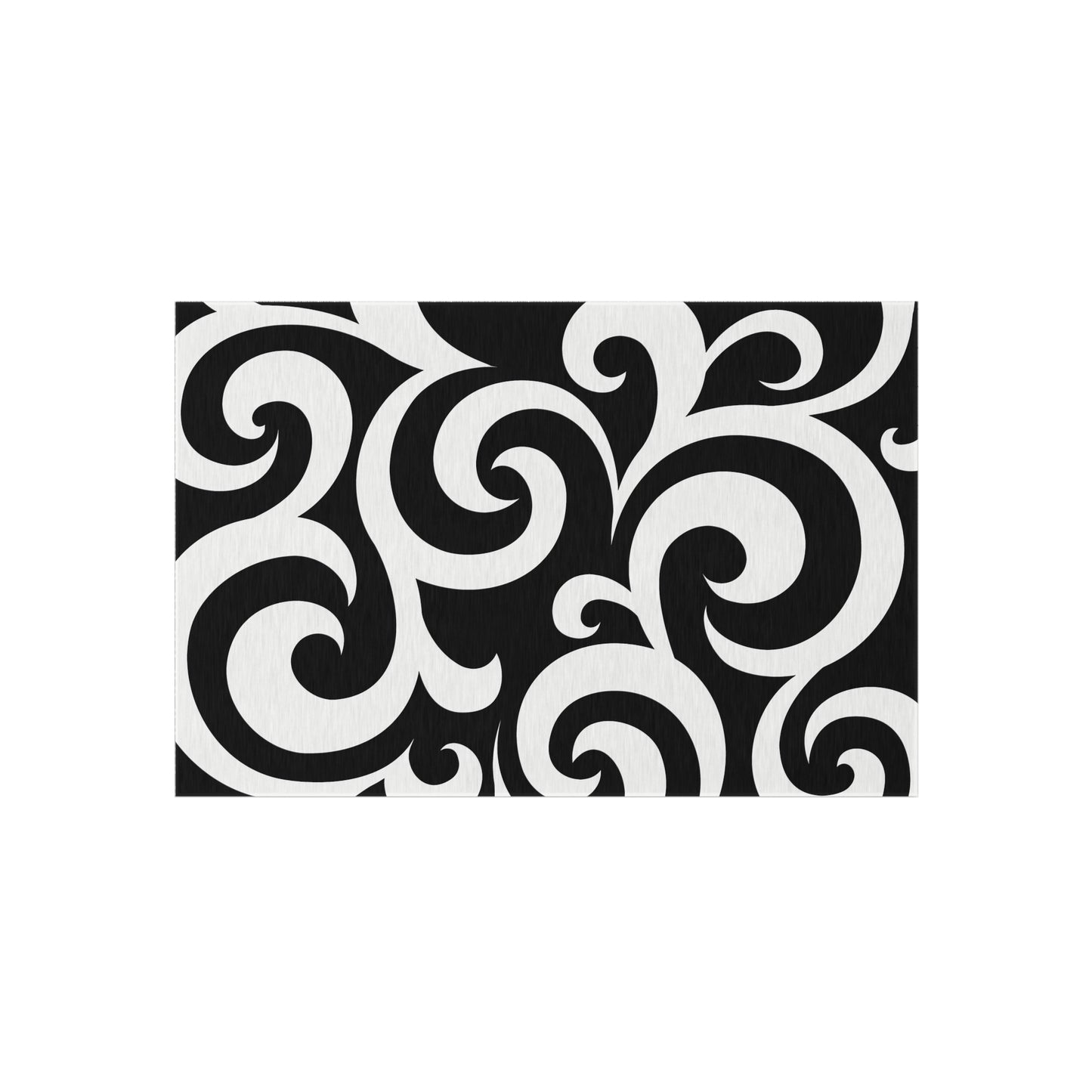 Black White Swirl Pattern Outdoor Rug | Modern Scroll Patio Mat