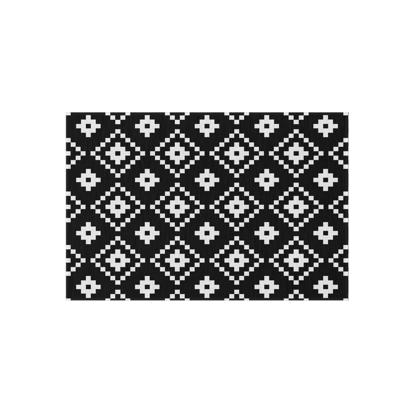 Black White Aztec Diamond Outdoor/Indoor Rug | Geometric Patio Mat