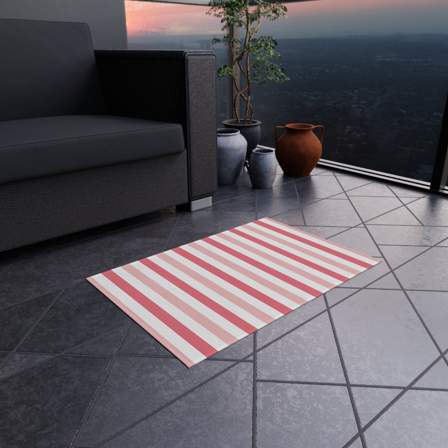 Light Pink Medium Pink and White Stripe Outdoor/Indoor Rug | Patio Mat