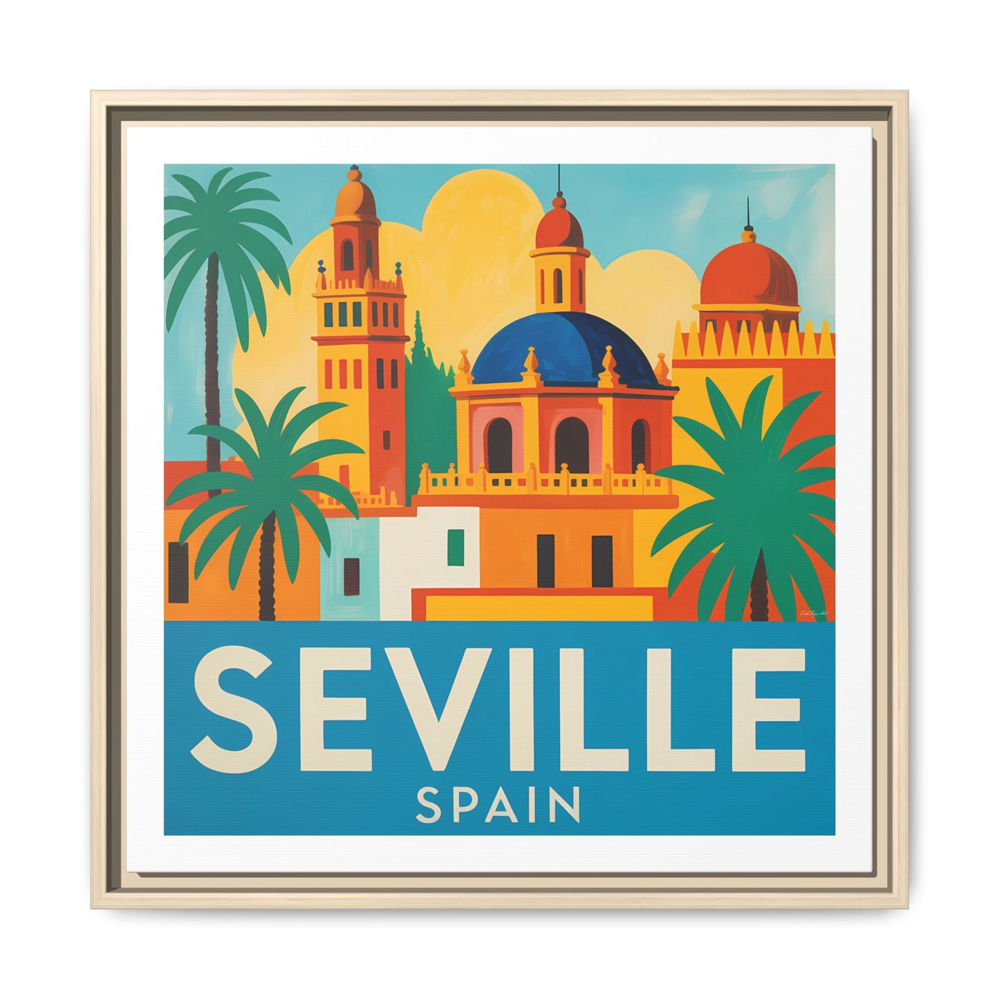 Seville Spain Vintage Travel Look Matte Canvas Wall Art Framed
