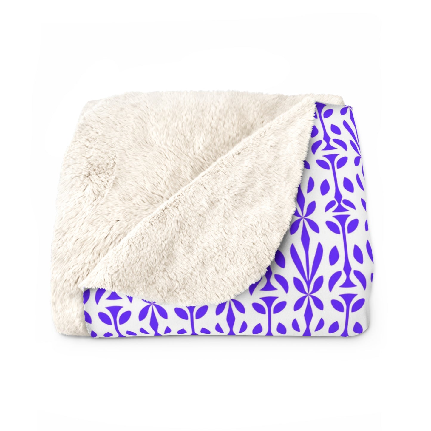 Purple Floral Tile Sherpa Blanket | Reversible Fleece Throw,  Perfect Gift for Home Decor, Living Room Throw, Soft Blanket for All