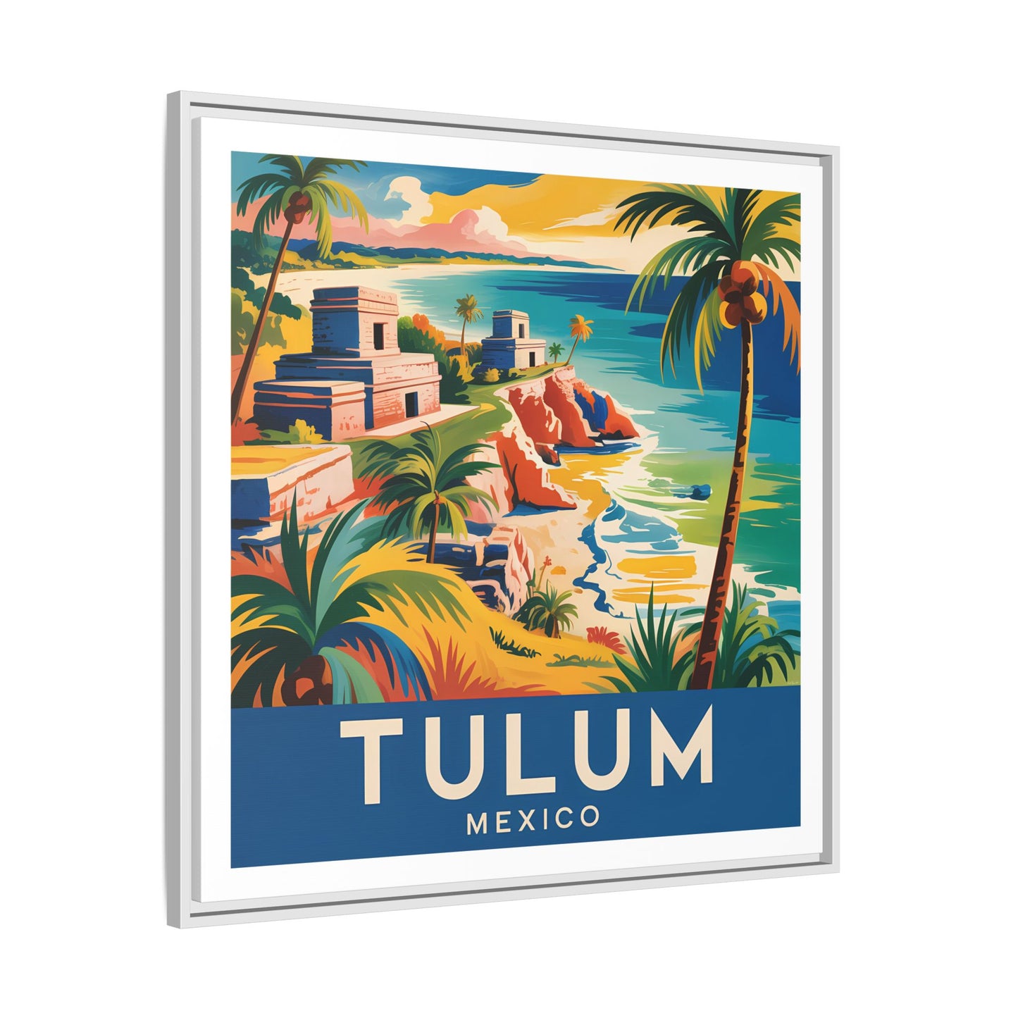 Tulum Mexico Vintage Look Framed Travel Canvas Wall Art